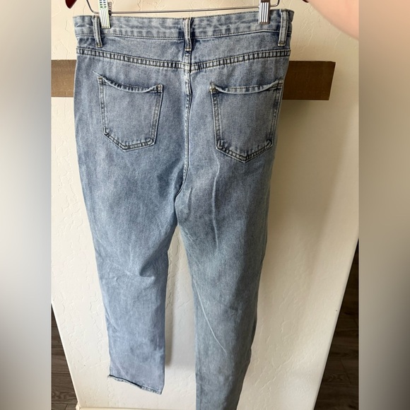 Shein|Light Blue Denim Jeans in straight leg with side slit•••High rise Large - Picture 5 of 12